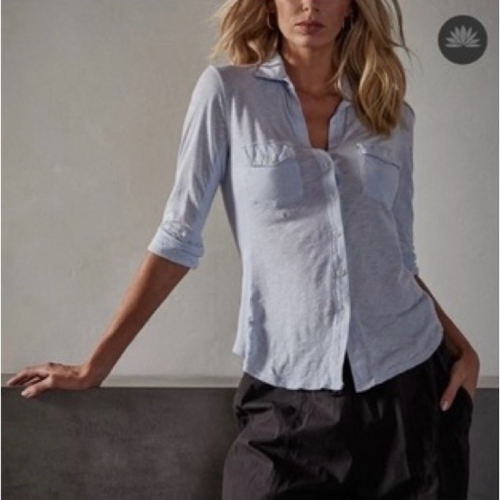 James Perse Navy Blue side slub shirt size 2